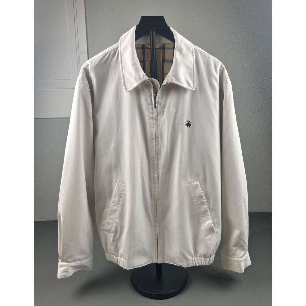 Vintage Brooks Brothers Mens Harrington Jacket Cream Plaid Lined Full Zip Large